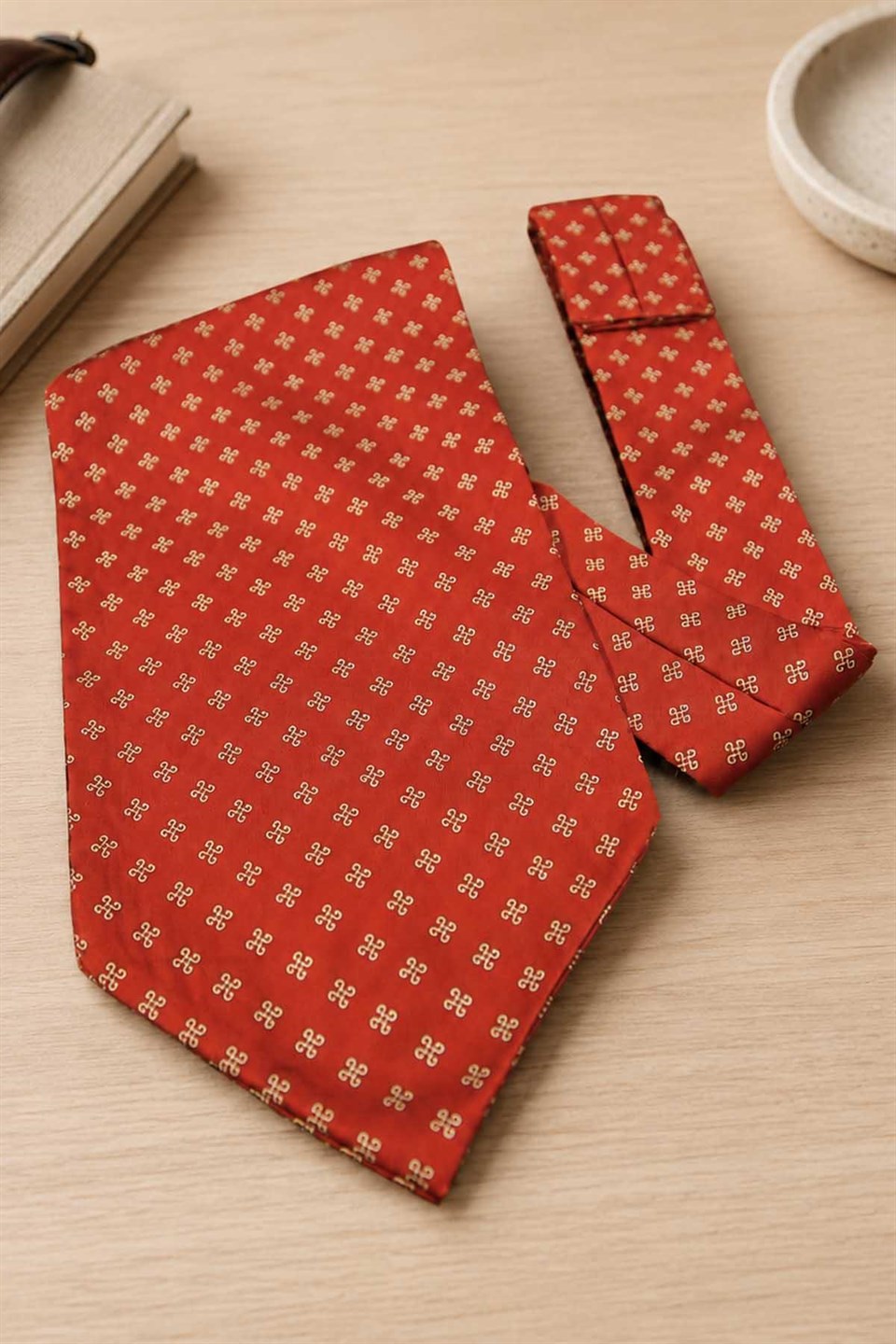 Kiremit Kırmızı Küçük Desen Ascot Kravat K675