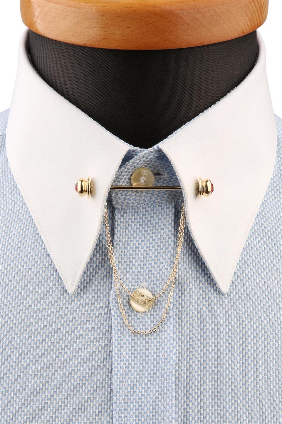 Kiremit Taşlı Zincirli Gömlek Yaka İğnesi GI223