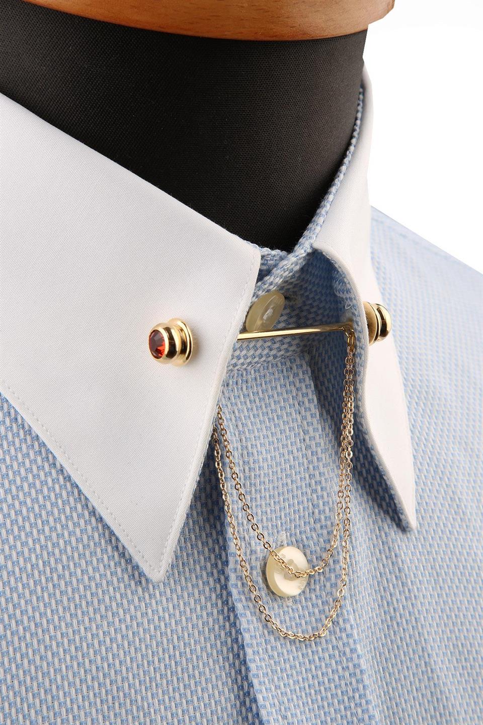 Kiremit Taşlı Zincirli Gömlek Yaka İğnesi GI223