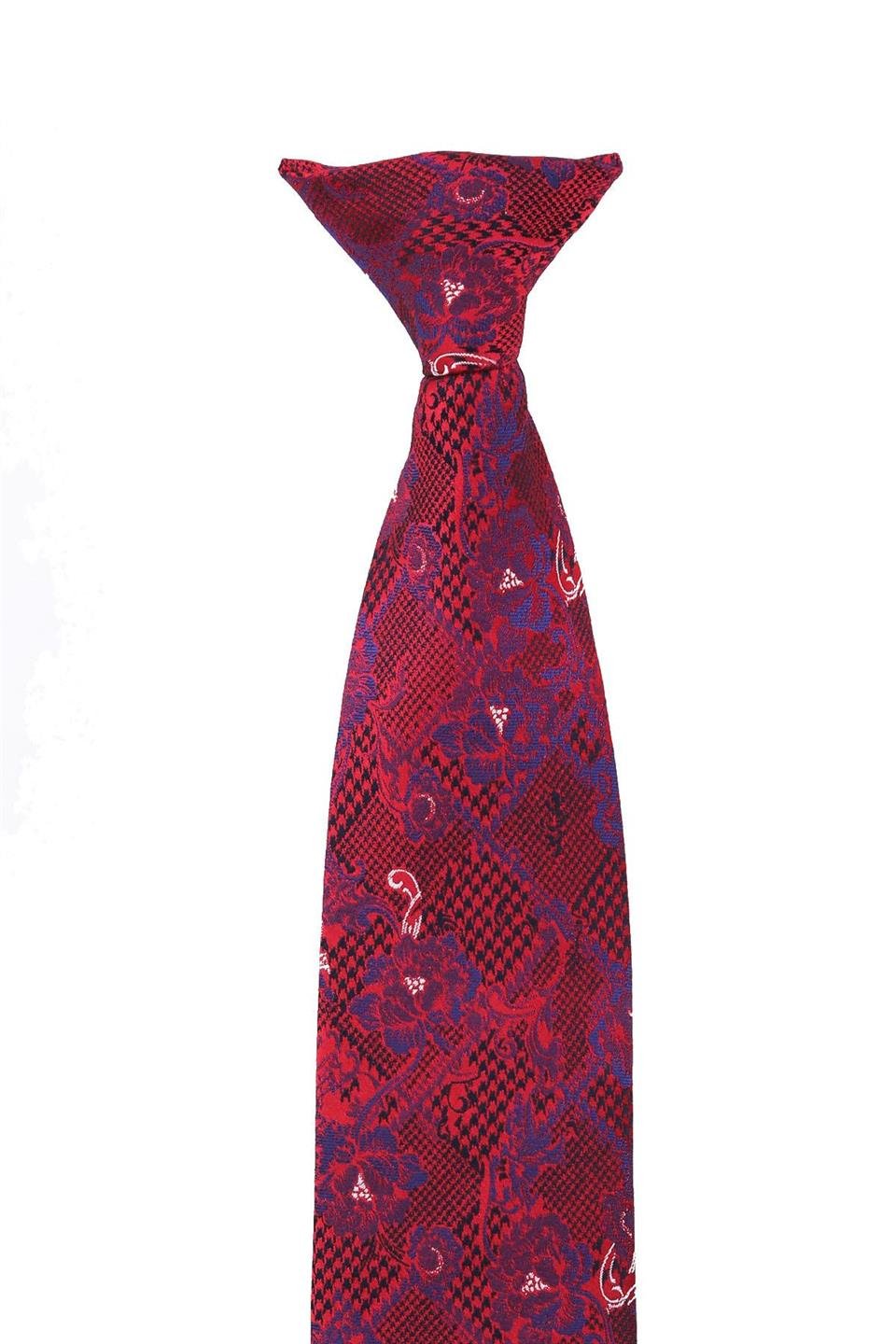 Kırmızı Çiçek Desen Klipsli Kravat KLP368