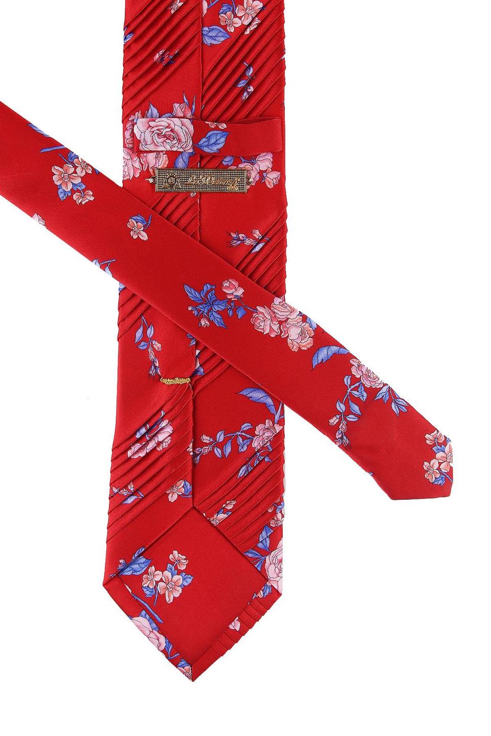 Kırmızı Çiçek Desen Piliseli İpek Kravat EST143