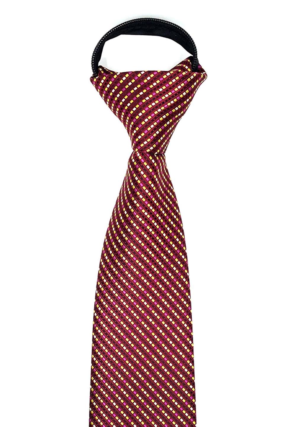 Kırmızı Çizgi Desen Mendilli Fermuarlı Kravat FRMR02