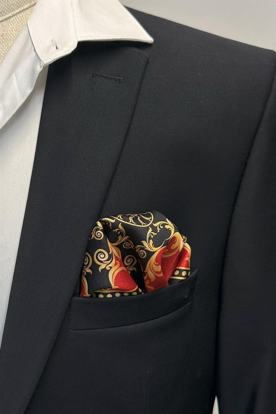 Kırmızı - Çok Renkli Motif Desen Erkek Cep Mendili SPS619-100
