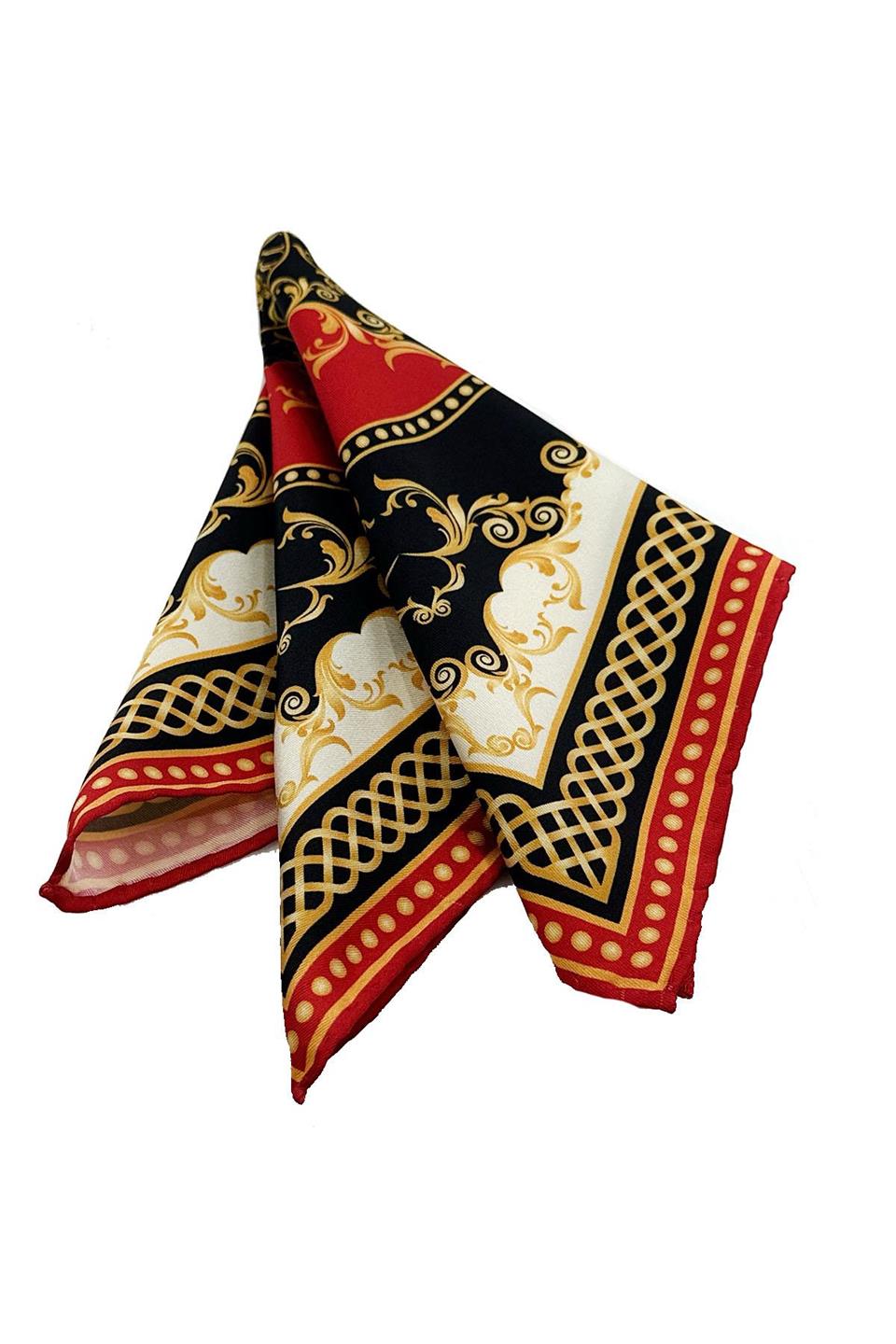 Kırmızı - Çok Renkli Motif Desen Erkek Cep Mendili SPS619-100