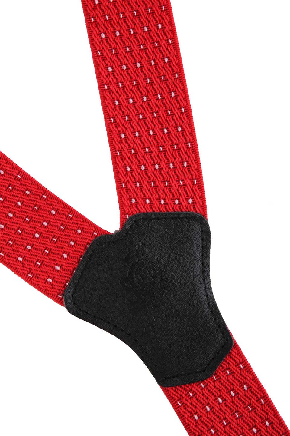 Kırmızı Deri Bağlantılı Düğme Delikli Jakarlı Pantolon Askısı PAN148