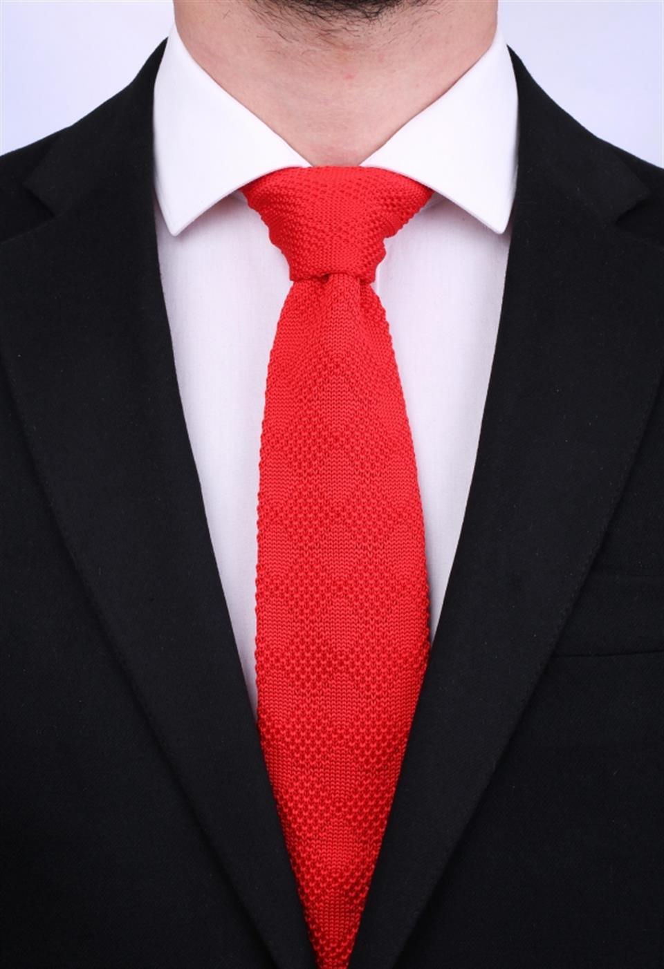 Kırmızı Düz  Örgü Kravat 8038