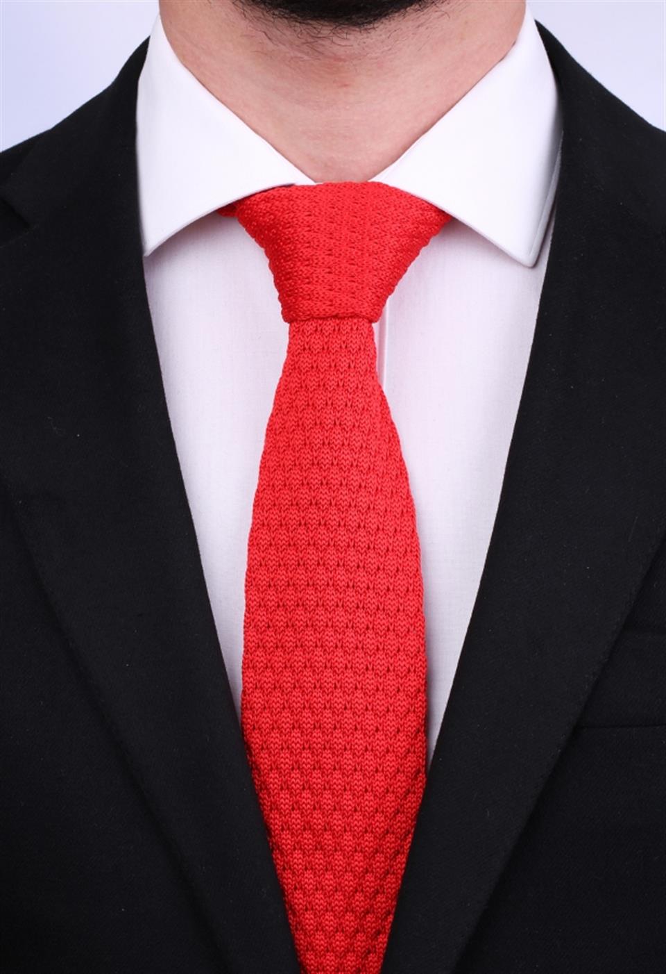 Kırmızı Düz Örgü Kravat 8042