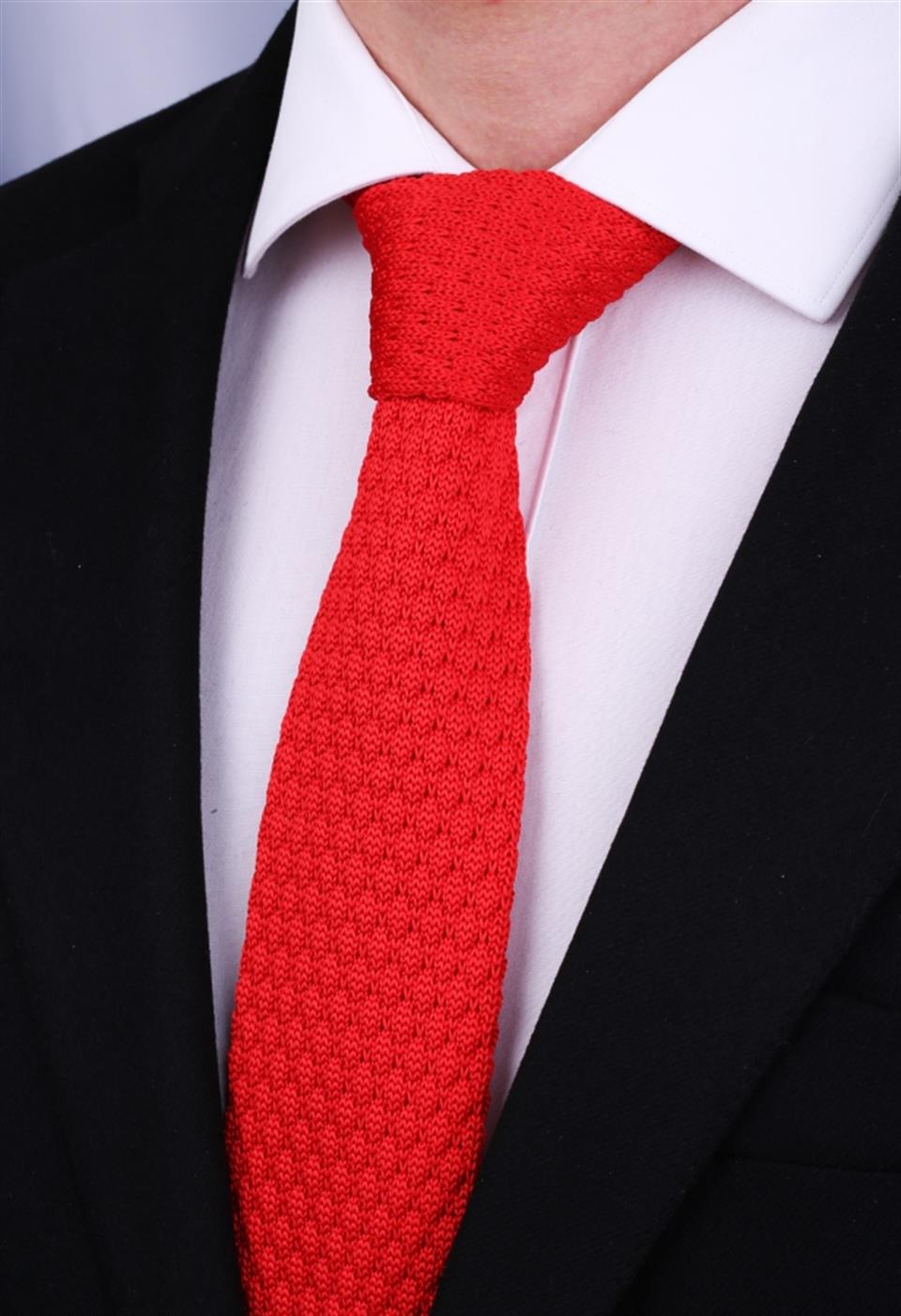 Kırmızı Düz Örgü Kravat 8042