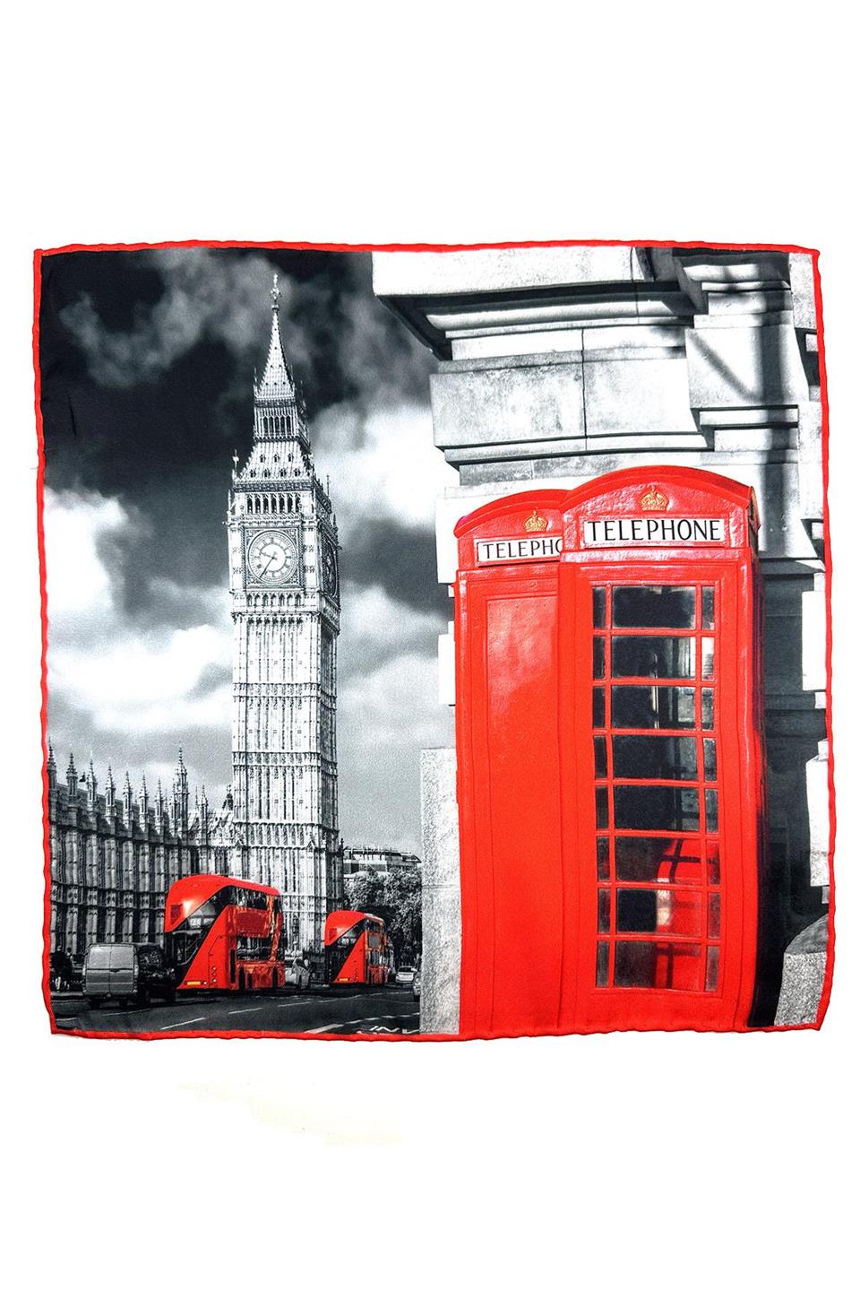 Kırmızı - Füme Telefon Kulübesi Motif Erkek Cep Mendili SPS615-96