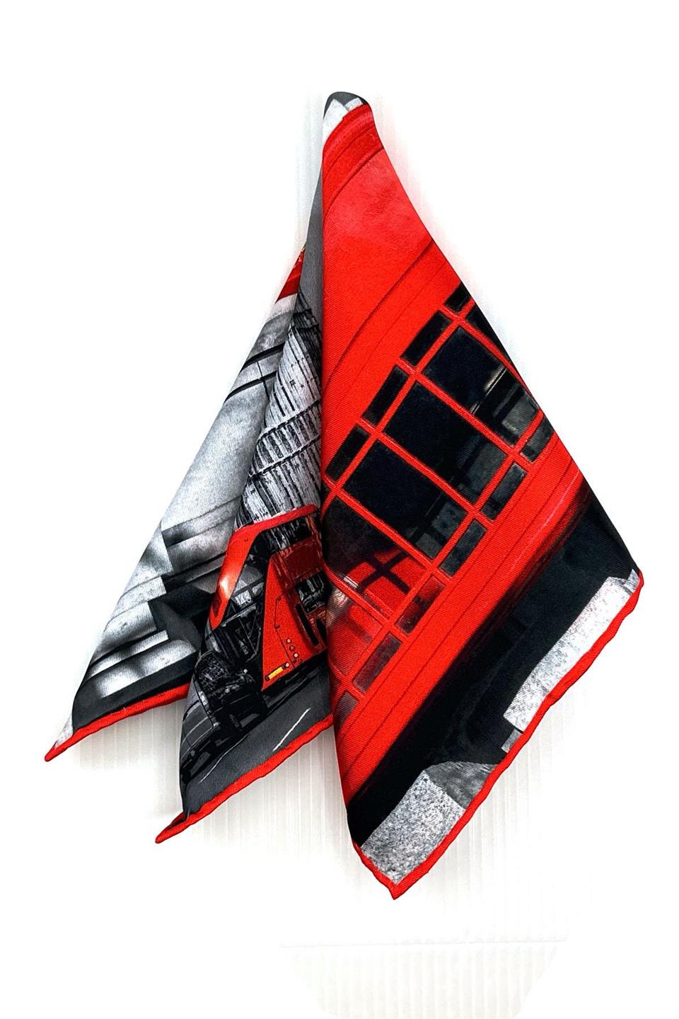 Kırmızı - Füme Telefon Kulübesi Motif Erkek Cep Mendili SPS615-96