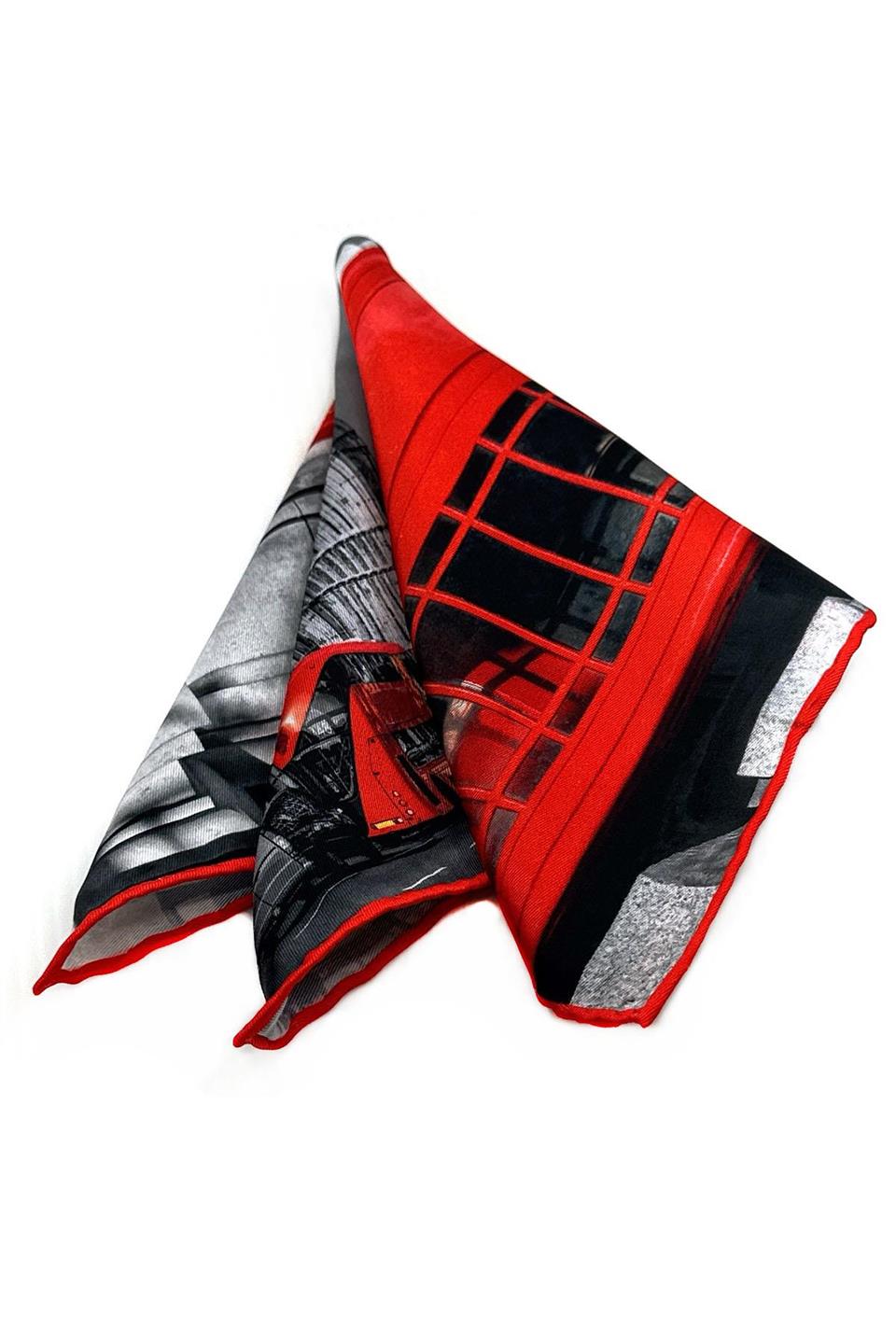 Kırmızı - Füme Telefon Kulübesi Motif Erkek Cep Mendili SPS615-96