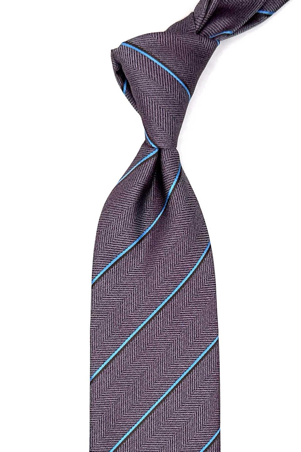 Kırmızı - Gri Çizgi Desen Mendilli Klasik Kravat KK12637