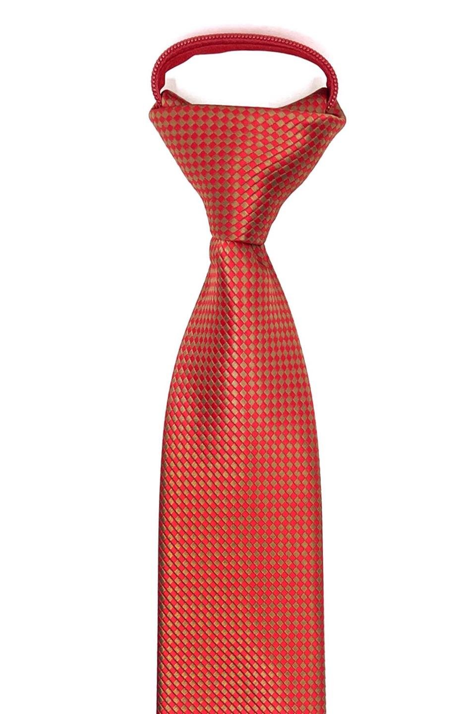 Kırmızı - Haki Nokta Desen Mendilli Fermuarlı Kravat FRMR24