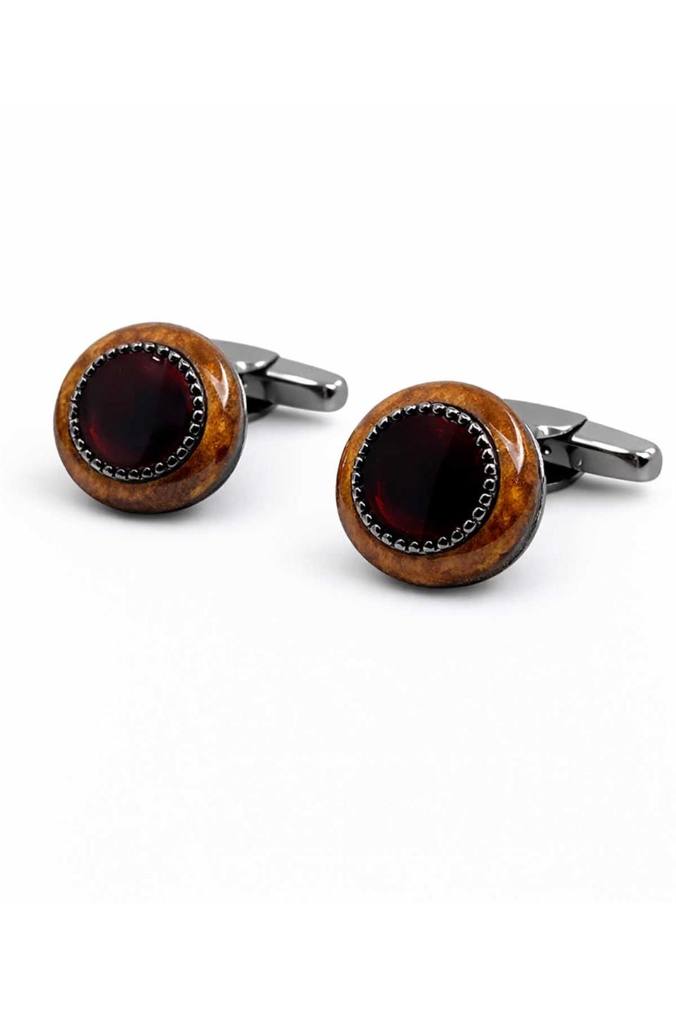Kırmızı - Kahve Yuvarlak Kol Düğmesi KD1162