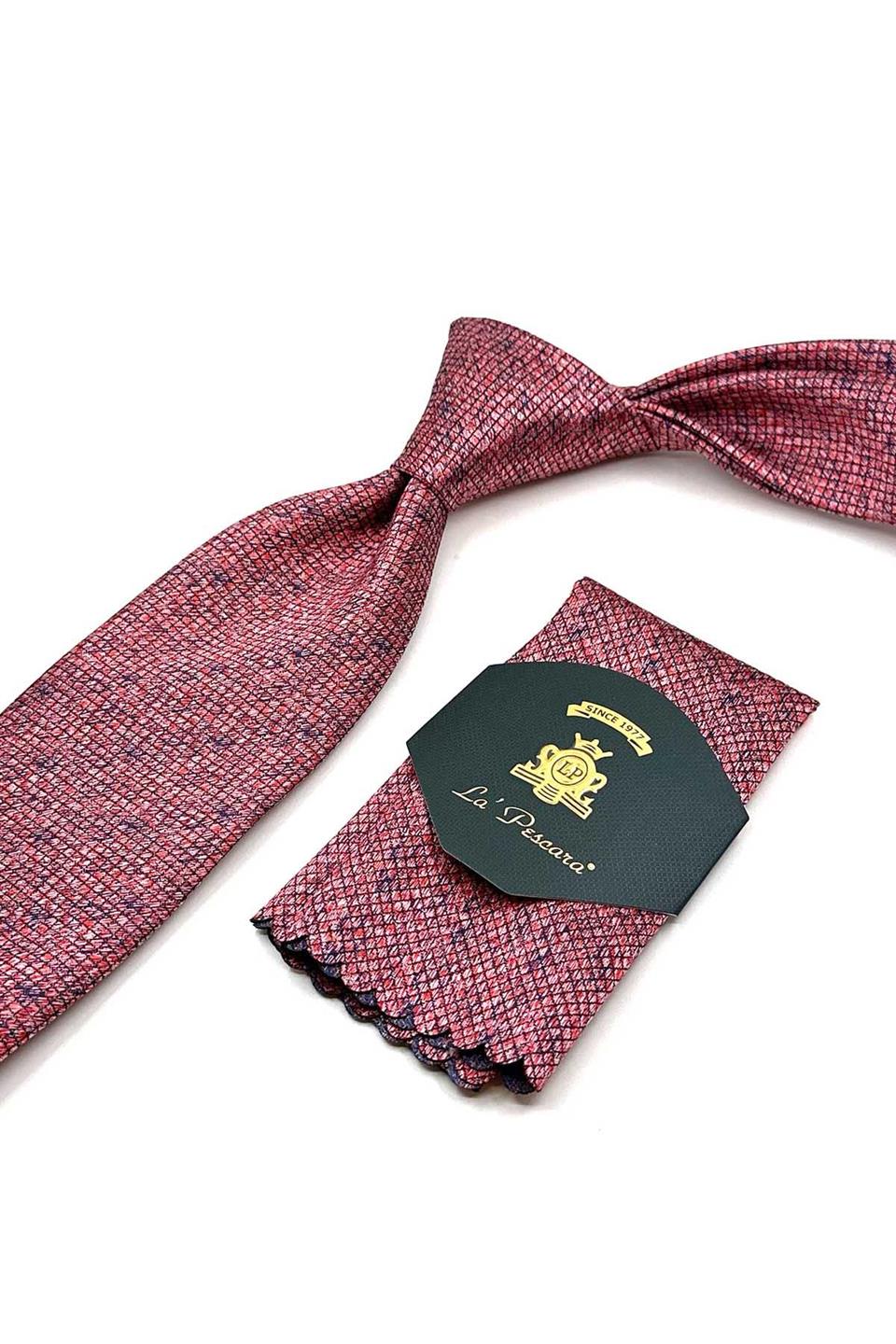 Kırmızı Kare Desen Mendilli Klasik Kravat KK13064