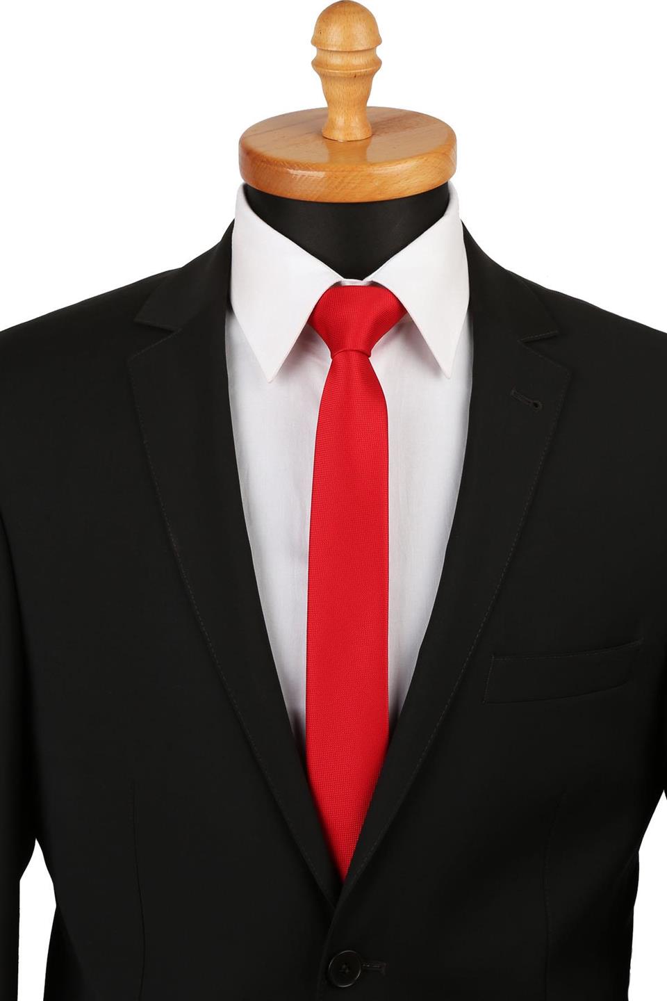 Kırmızı Kendinden Desen Çok İnce Kravat UST22