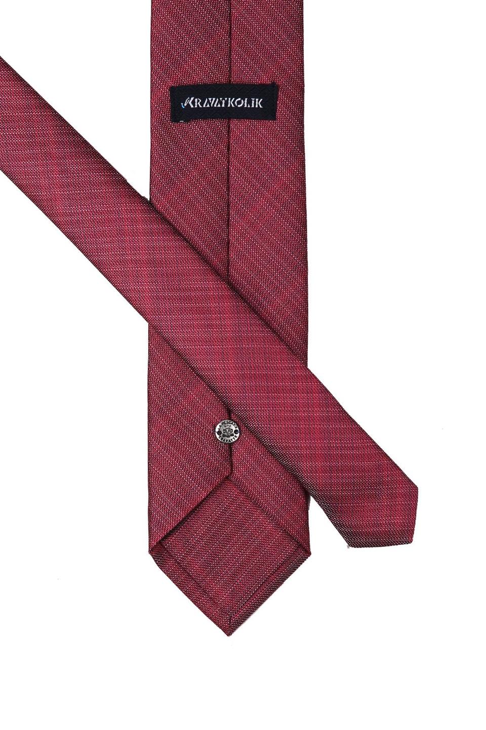 Kırmızı Kendinden Desen Mendilli Klasik Kravat KK10322