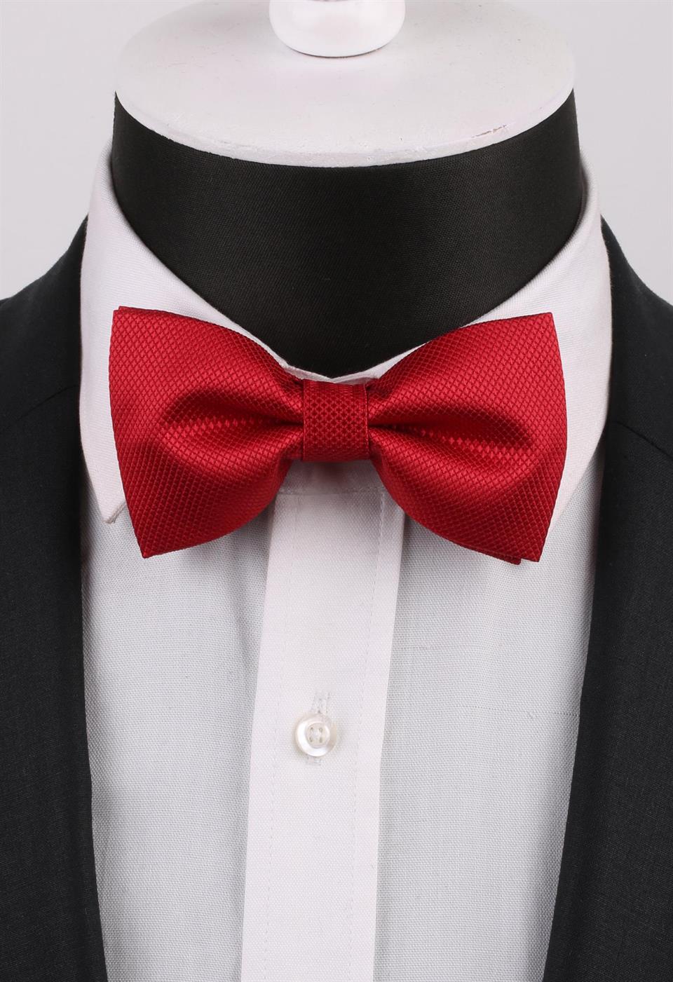 Kırmızı Kendinden Desenli Papyon P489