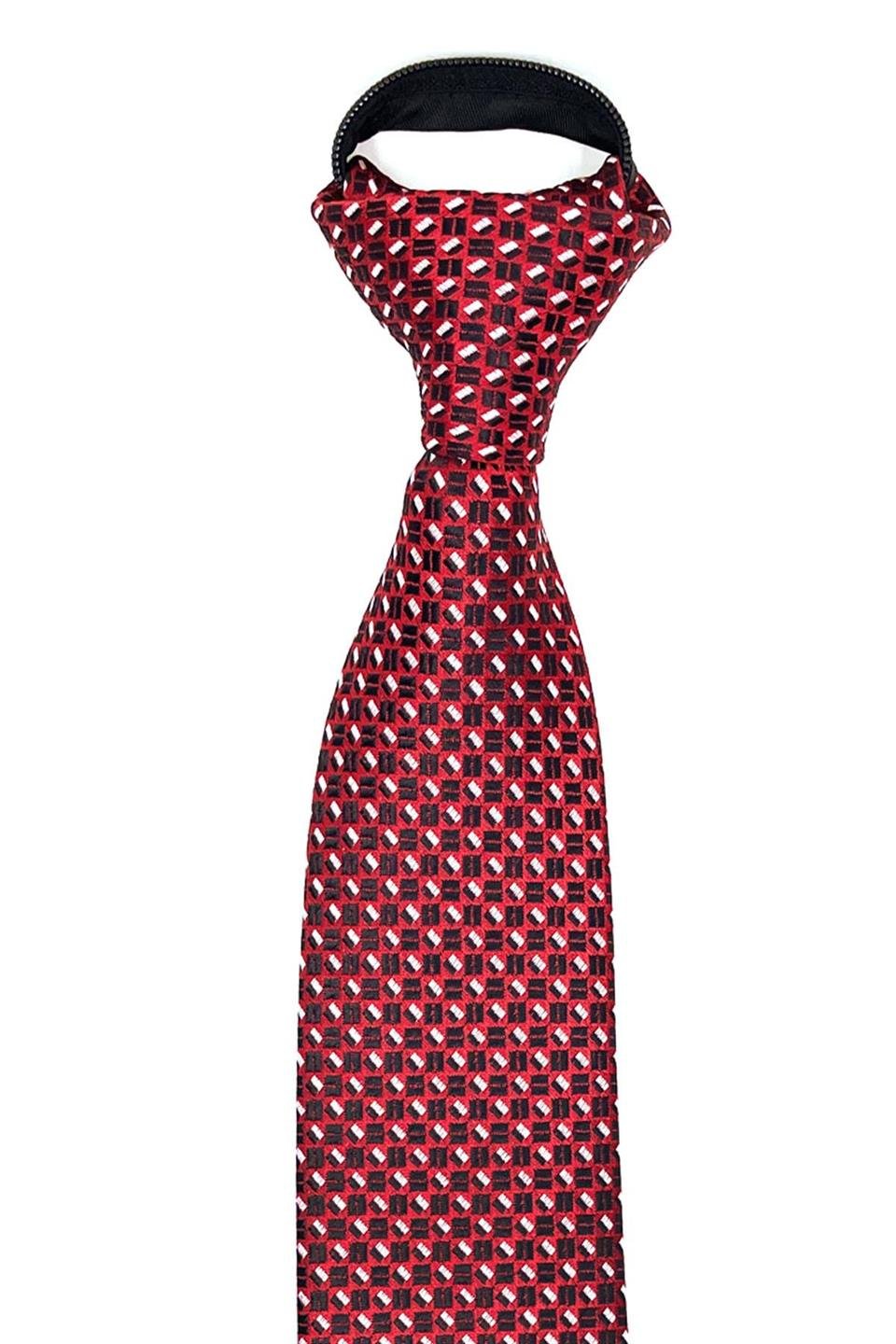 Kırmızı Küçük Desen Mendilli Fermuarlı Kravat FRMR19
