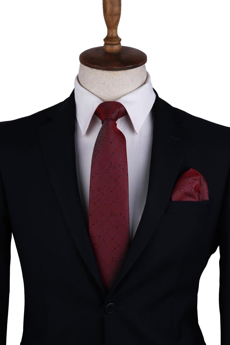 Kırmızı Kum Desen Mendilli Klasik Kravat KK10490