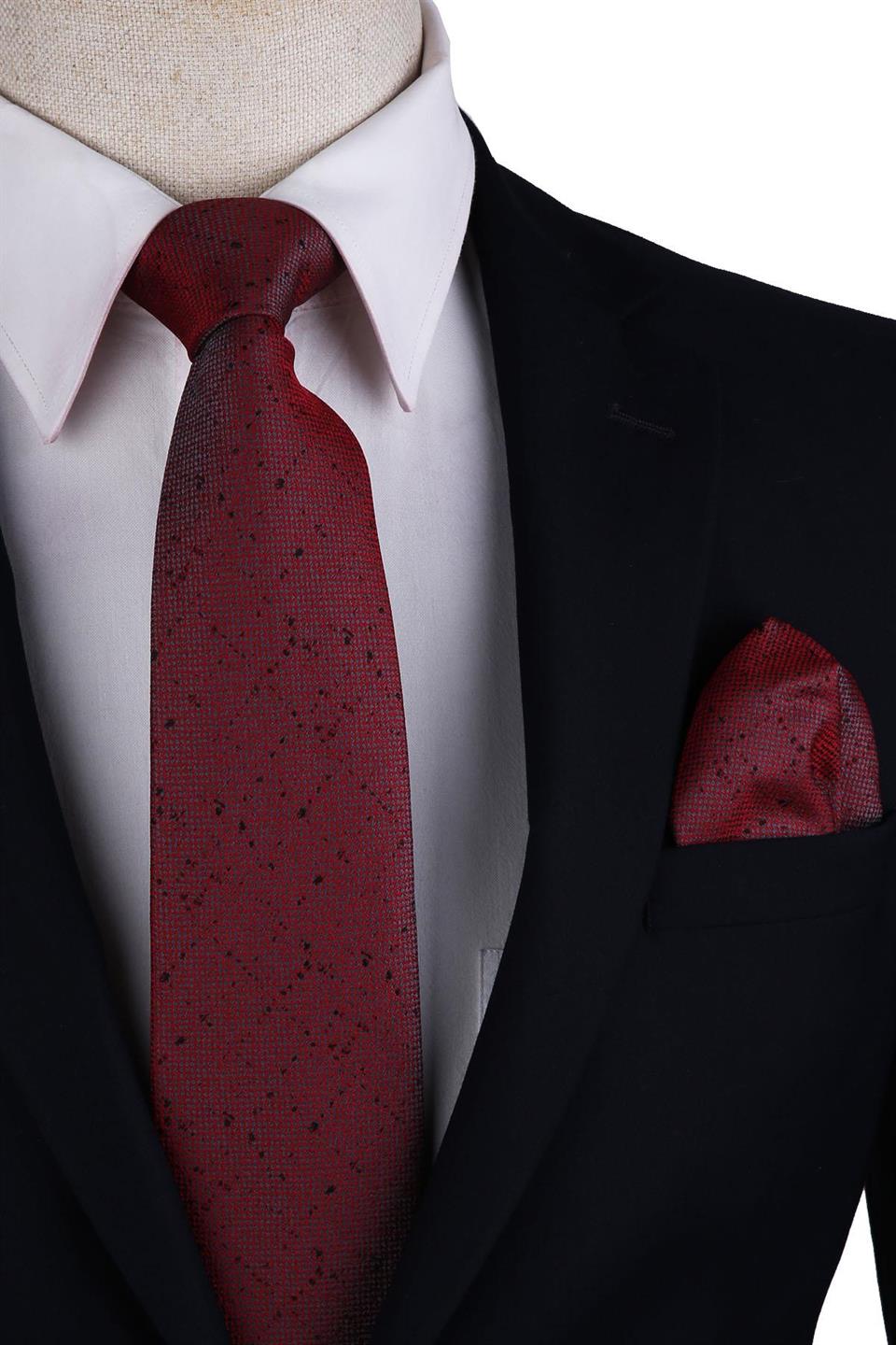 Kırmızı Kum Desen Mendilli Klasik Kravat KK10490