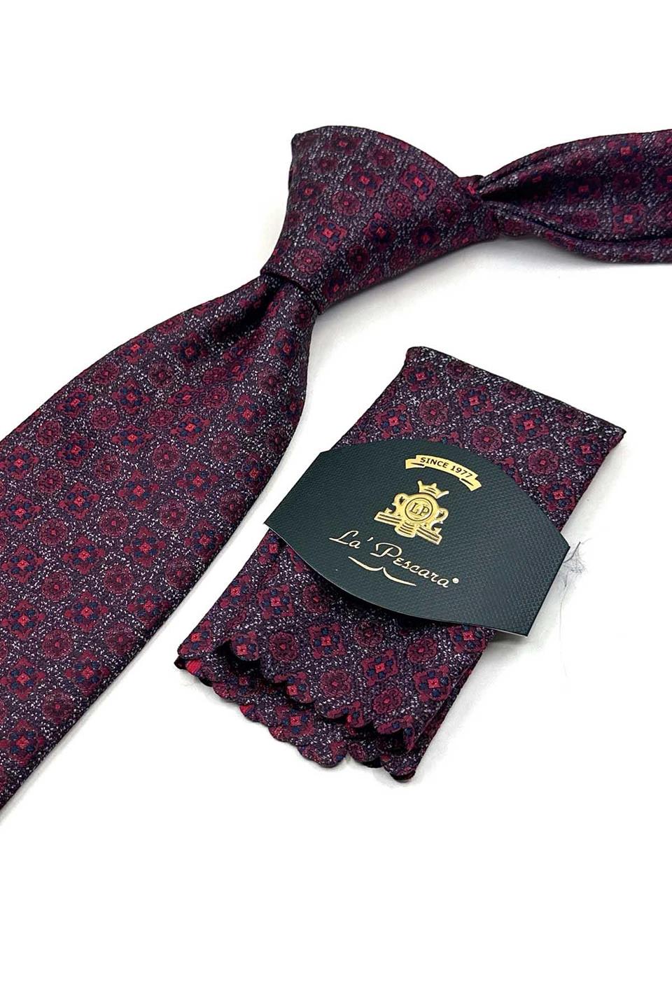 Kırmızı Kum Desen Mendilli Klasik Kravat KK13557