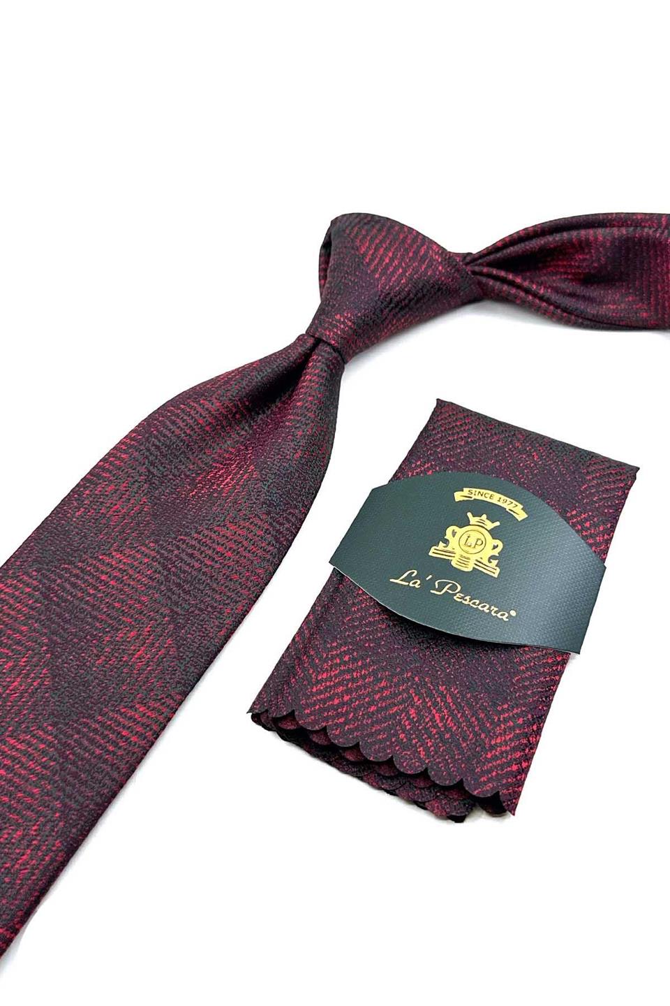 Kırmızı Kum Desen Mendilli Klasik Kravat KK12559