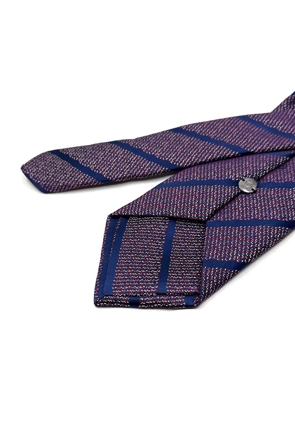 Kırmızı - Lacivert Çizgi Desen Mendilli Klasik Kravat KK13500