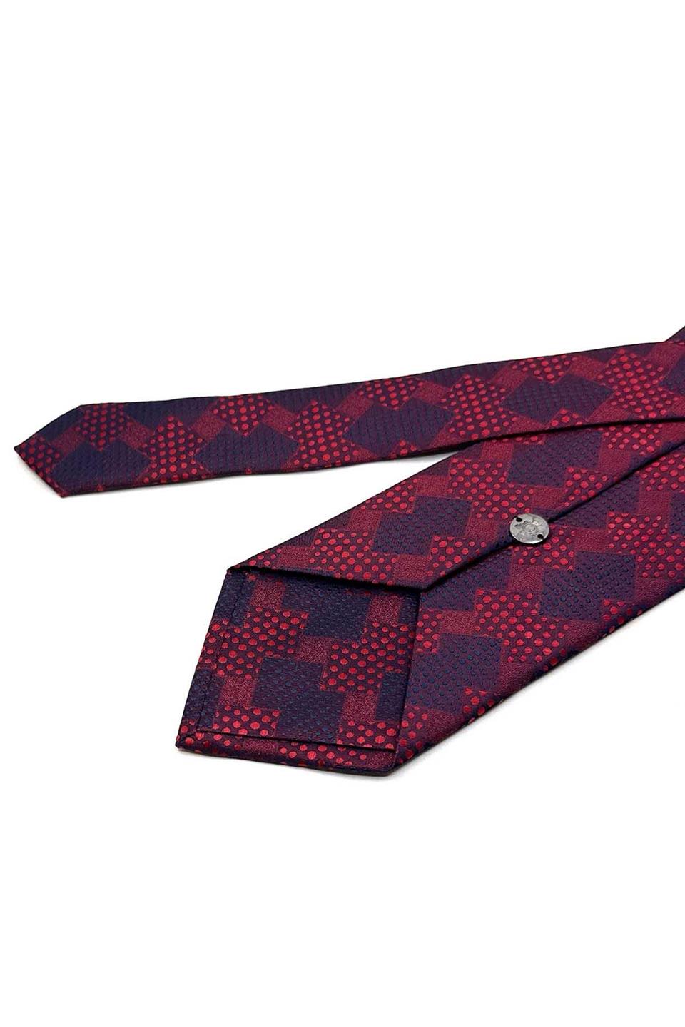 Kırmızı - Lacivert Motif Desen Mendilli Klasik Kravat KK13420