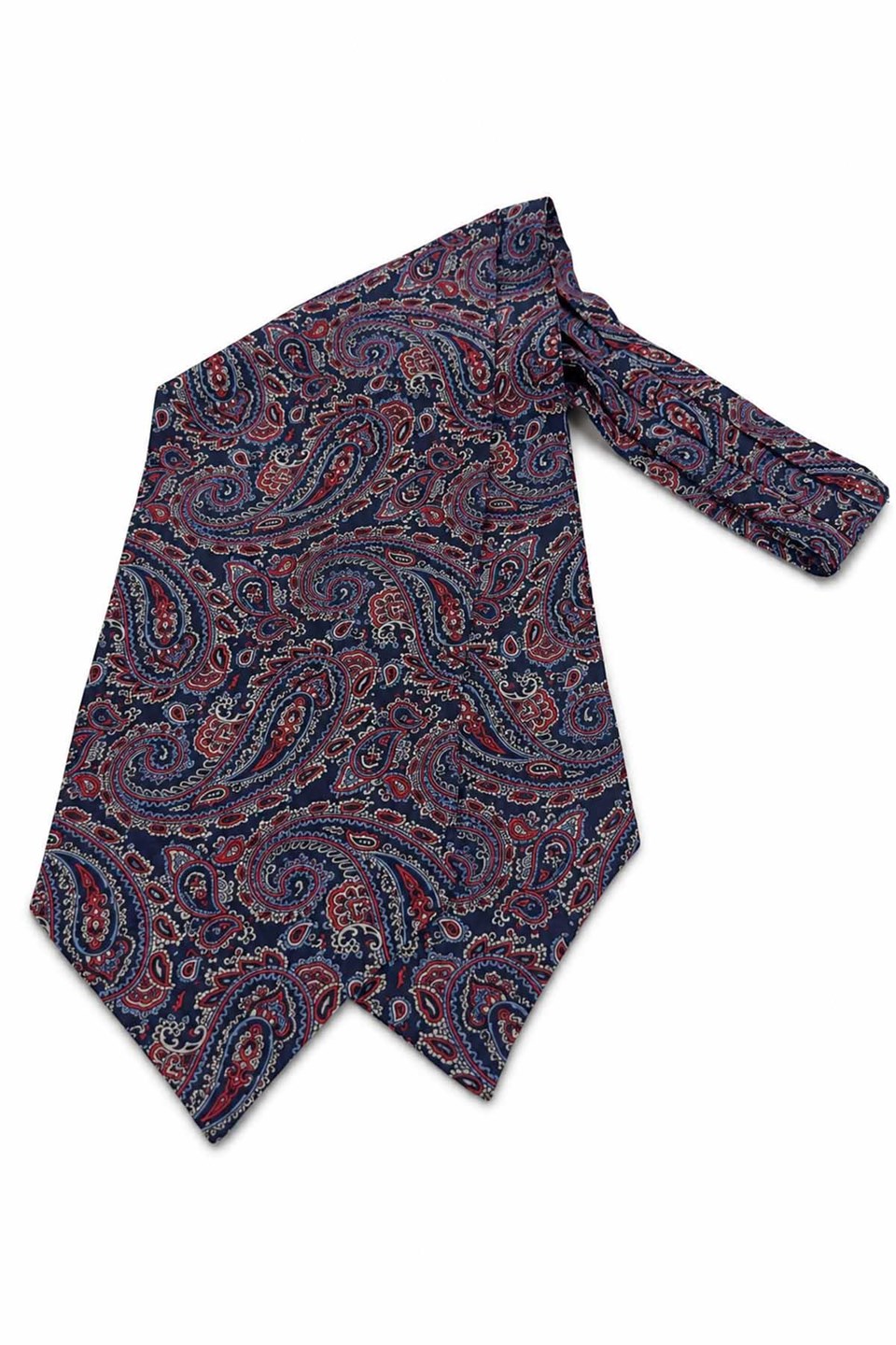 Kırmızı Lacivert Şal Desen İtalyan İpek Ascot Kravat SAC67