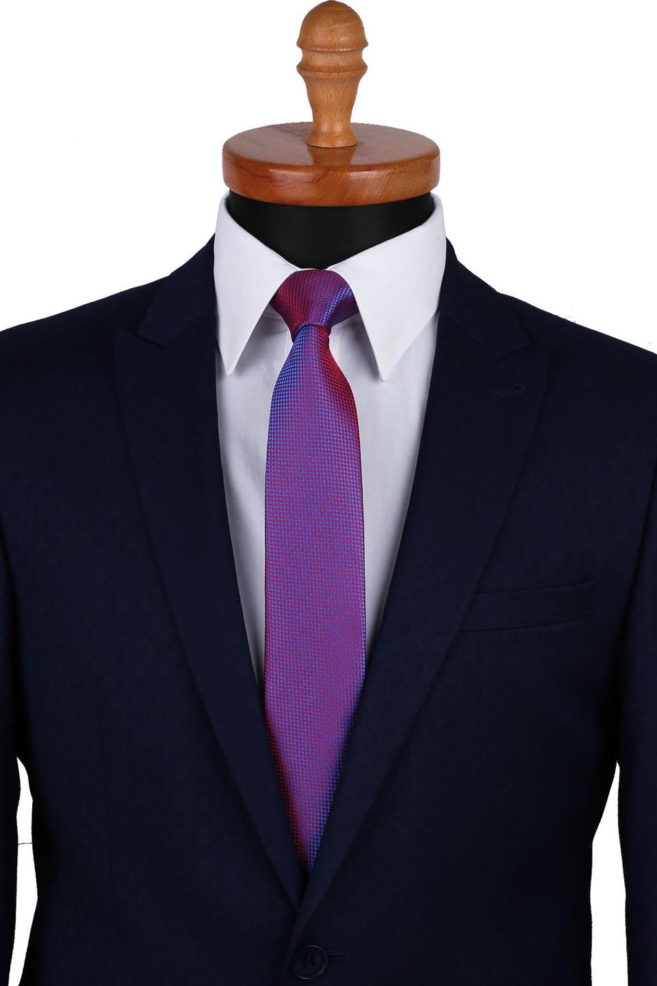 Kırmızı - Mavi Nokta Desen Slim Kravat SK7336