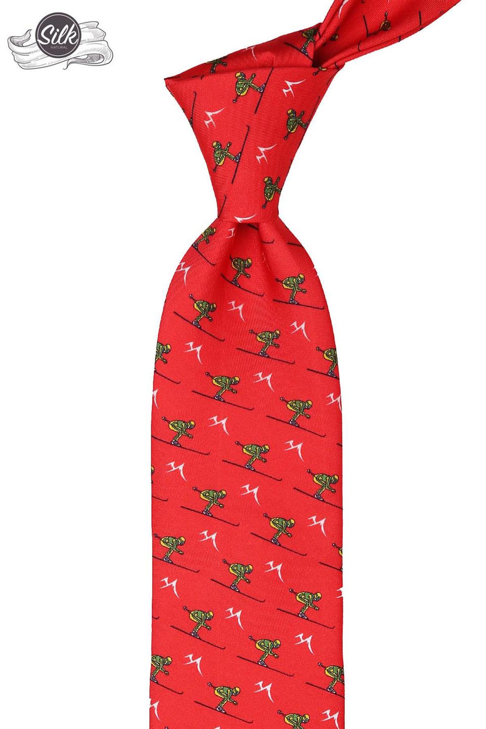 Kırmızı Motif Desen Baskılı İpek Kravat İK376