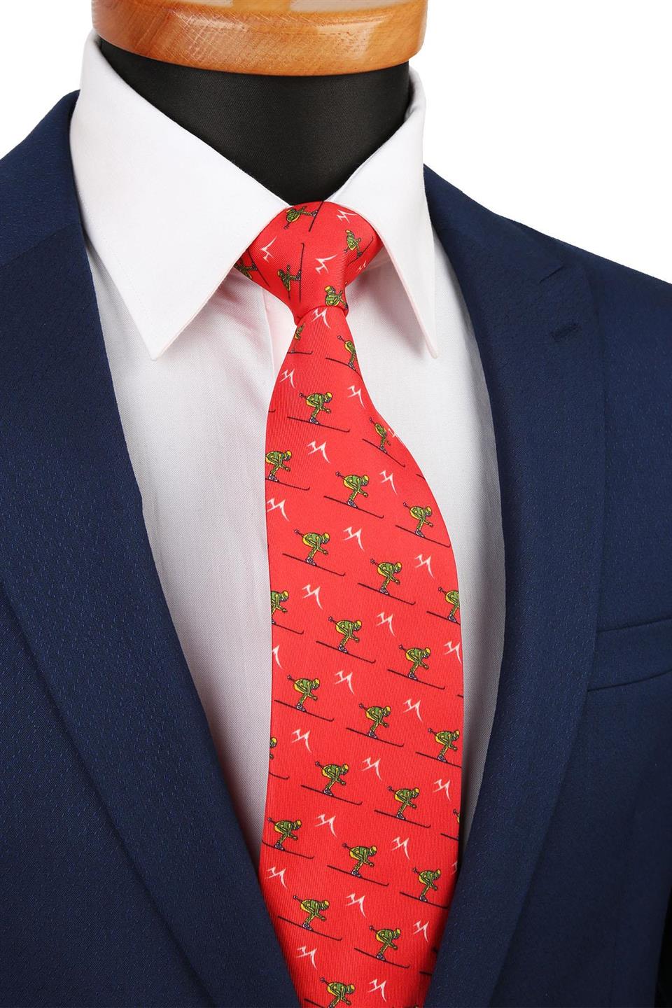 Kırmızı Motif Desen Baskılı İpek Kravat İK376