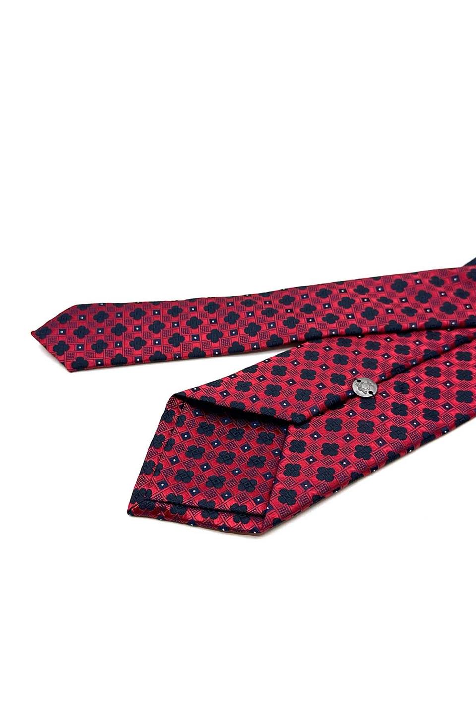 Kırmızı Motif Desen Mendilli Klasik Kravat KK13040