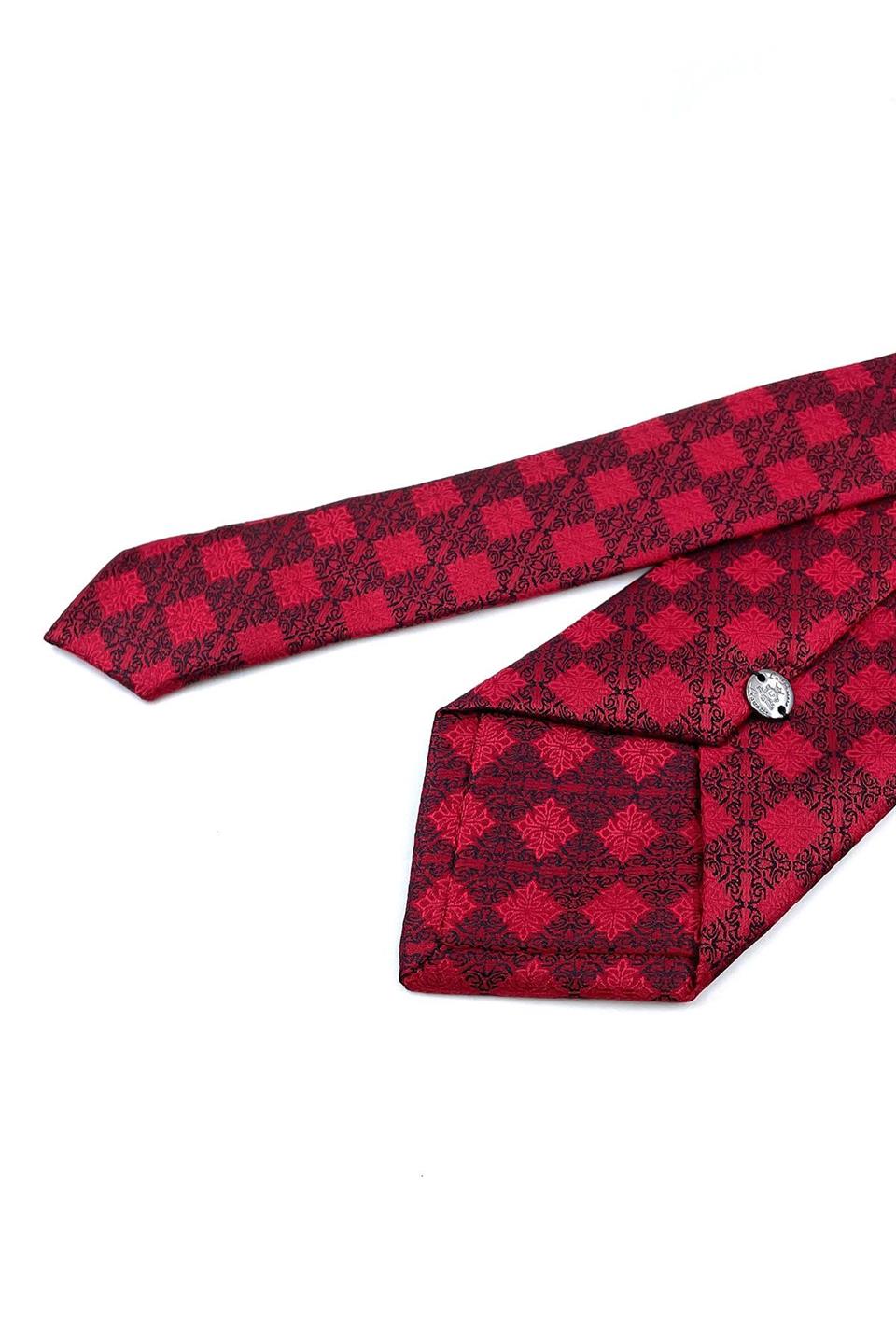 Kırmızı Motif Desen Mendilli Klasik Kravat KK10951