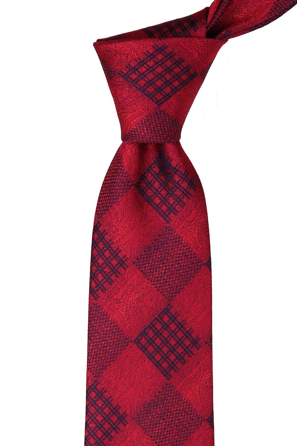 Kırmızı Motif Desen Mendilli Klasik Kravat KK9520