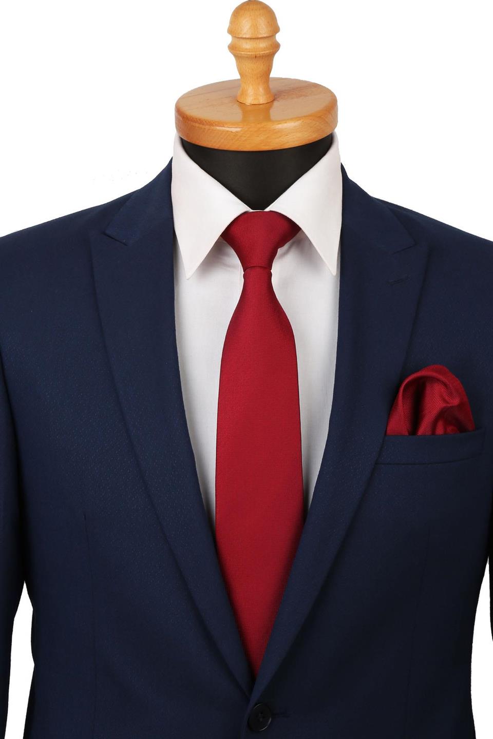 Kırmızı Nokta Desen Mendilli Klasik Kravat KK4159