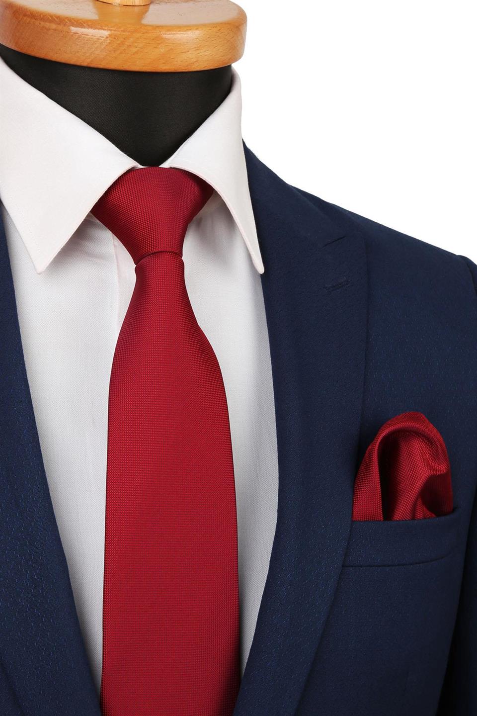 Kırmızı Nokta Desen Mendilli Klasik Kravat KK4159