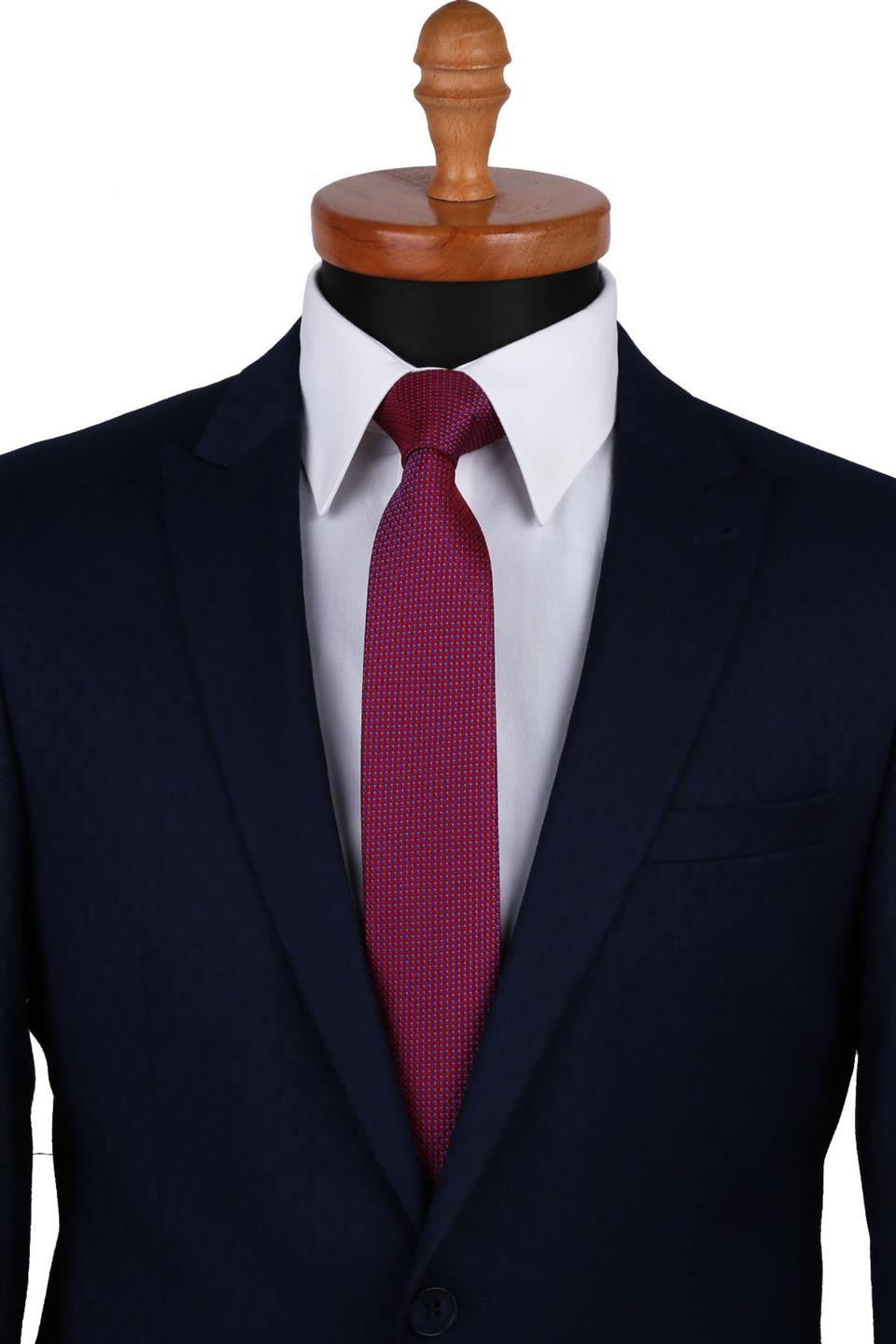 Kırmızı Nokta Desen Slim Kravat SK7333