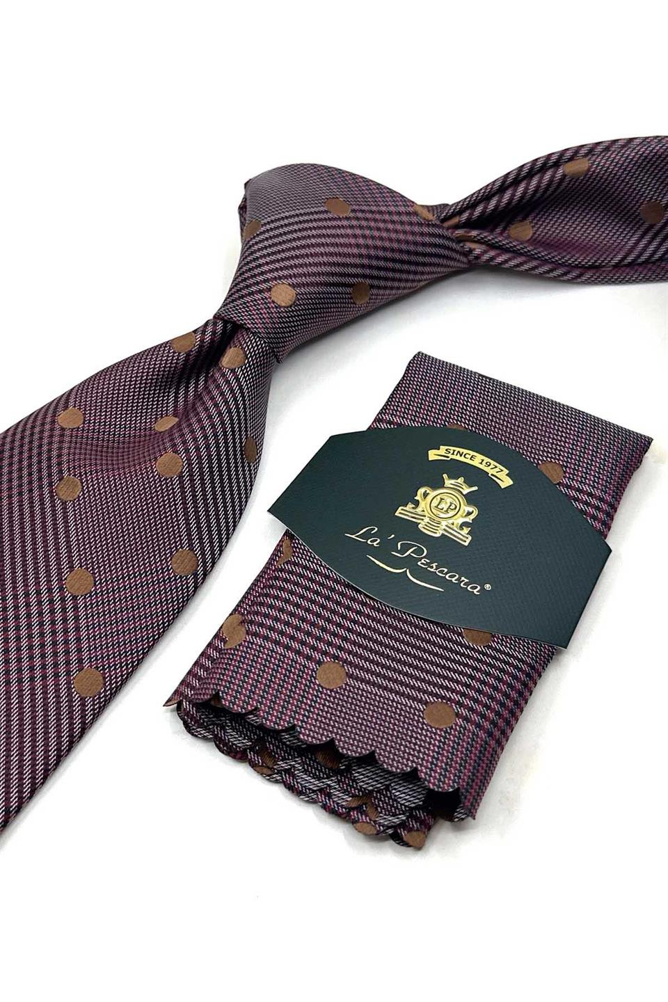 Kırmızı Puantiye Desen Mendilli Klasik Kravat KK13592