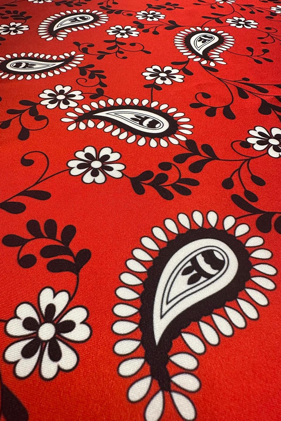 Kırmızı Şal Desen Fular Bandana 55-55 cm KDNF16