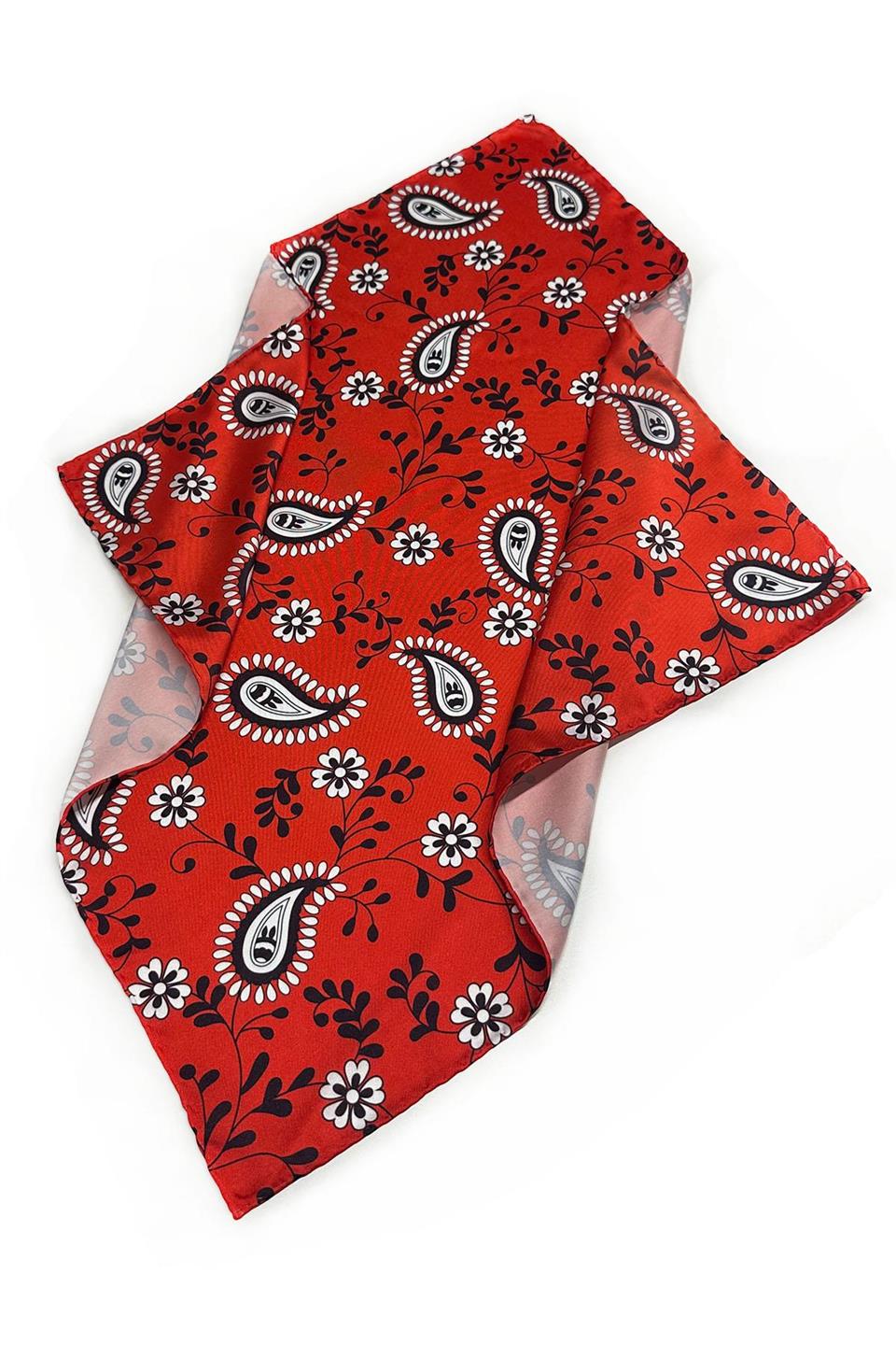 Kırmızı Şal Desen Fular Bandana 55-55 cm KDNF16