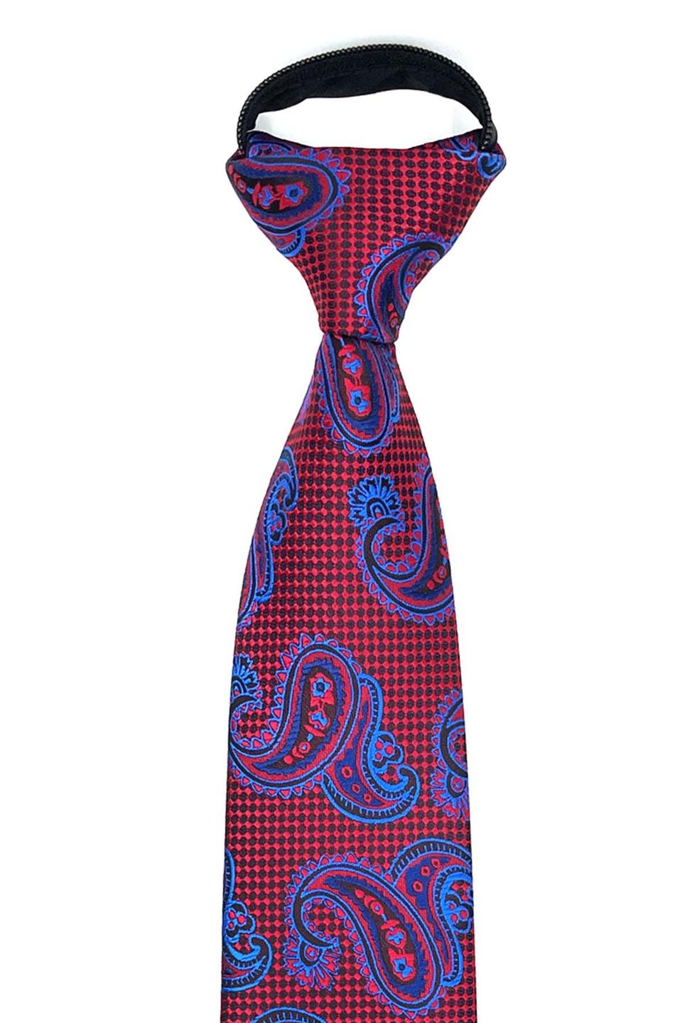 Kırmızı Şal Desen Mendilli Fermuarlı Kravat FRMR47