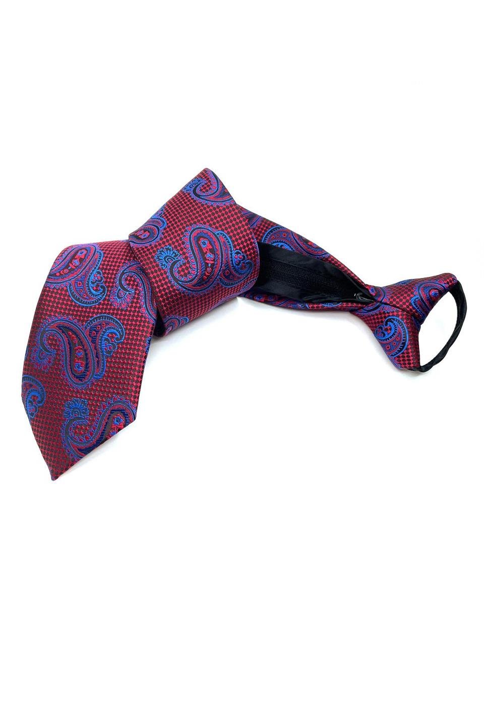 Kırmızı Şal Desen Mendilli Fermuarlı Kravat FRMR47