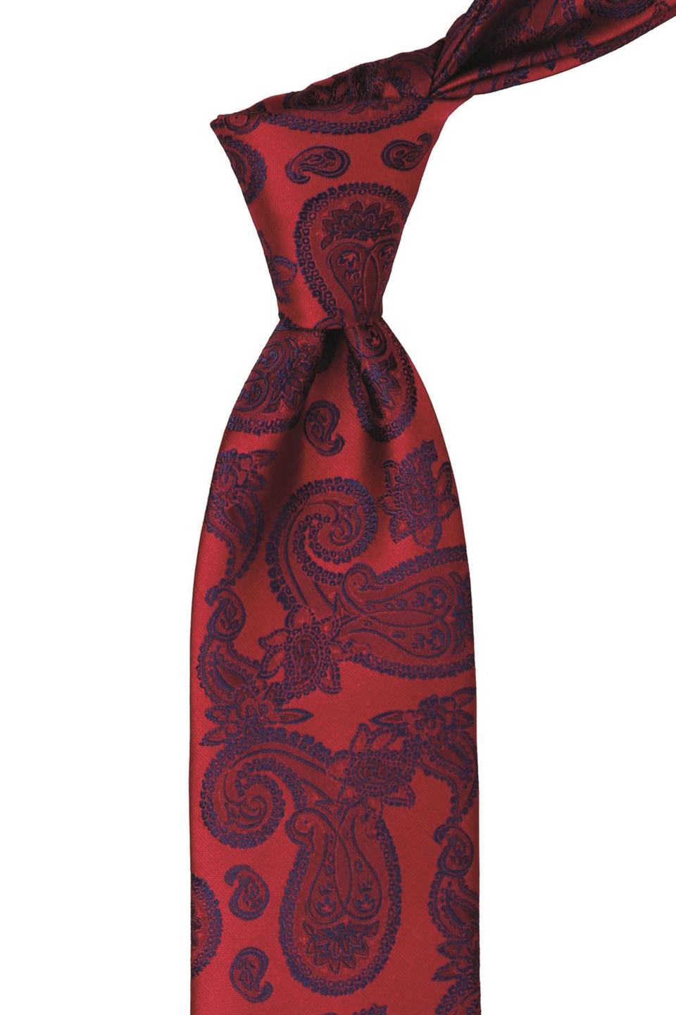 Kırmızı Şal Desen Mendilli Klasik Kravat KK9872