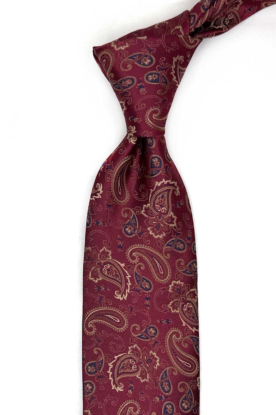 Kırmızı Şal Desen Mendilli Klasik Kravat KK13210