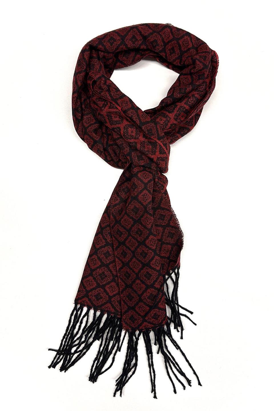 Kırmızı - Siyah Motif Desen Erkek Kaşkol K553