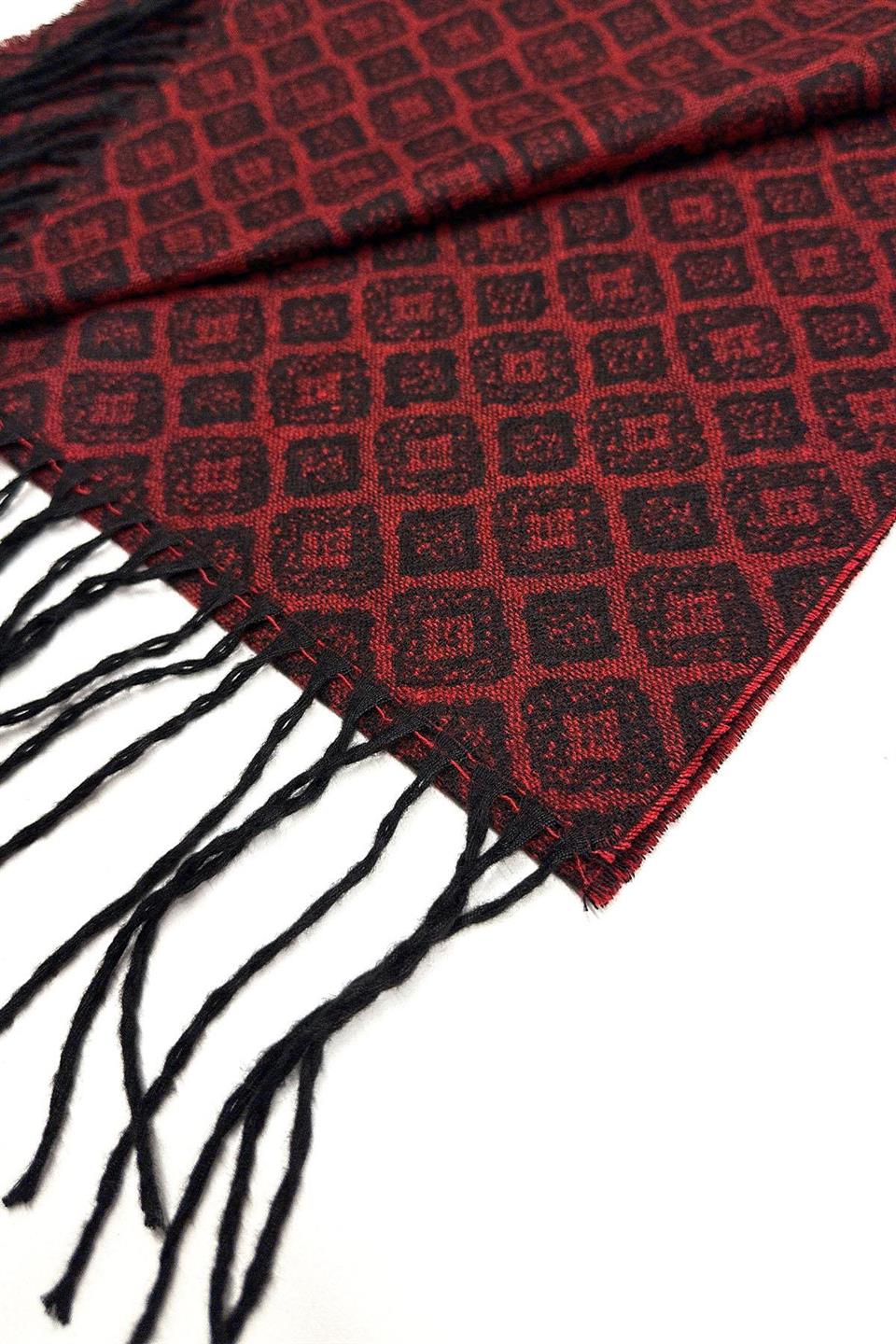Kırmızı - Siyah Motif Desen Erkek Kaşkol K553