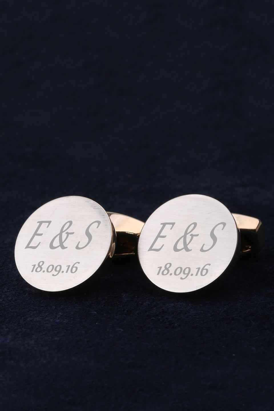 Kişiye Özel Baş Harf Tarihli Hediye Altın Renk Kol Düğmesi