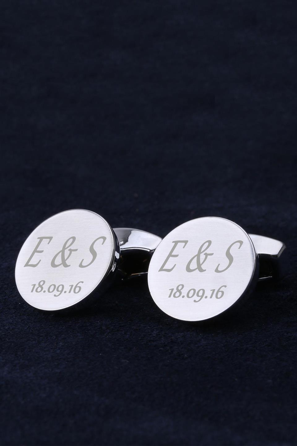 Kişiye Özel Baş Harf Tarihli Hediye Gümüş Renk Kol Düğmesi